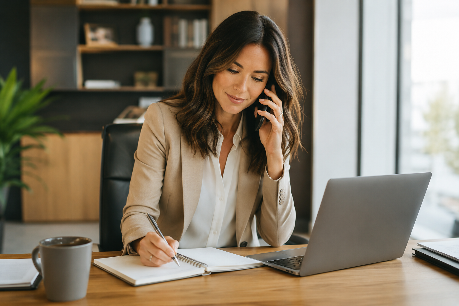 Business owner on a discovery call taking notes about tax savings